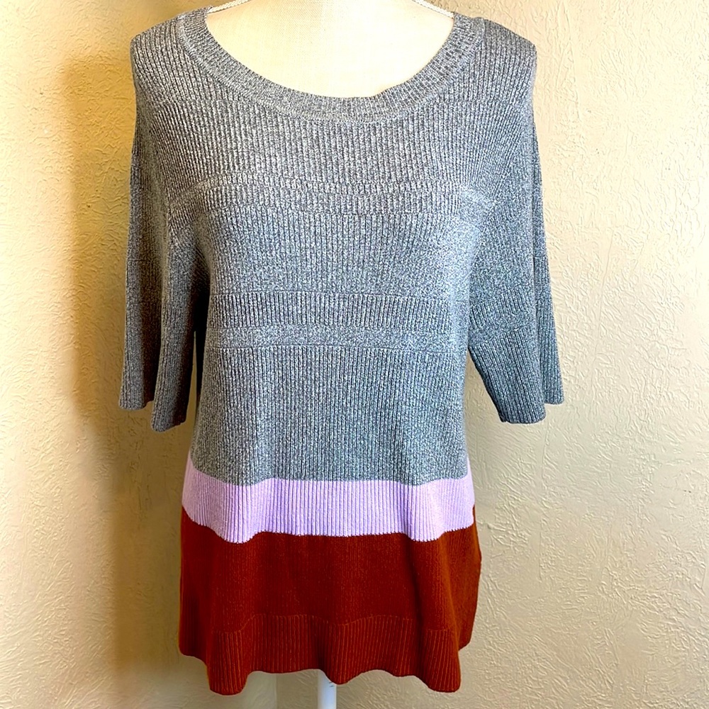 Apt. 9 1/2 Sleeve Ribbed Gray, Lavender, Brown Sweater Top